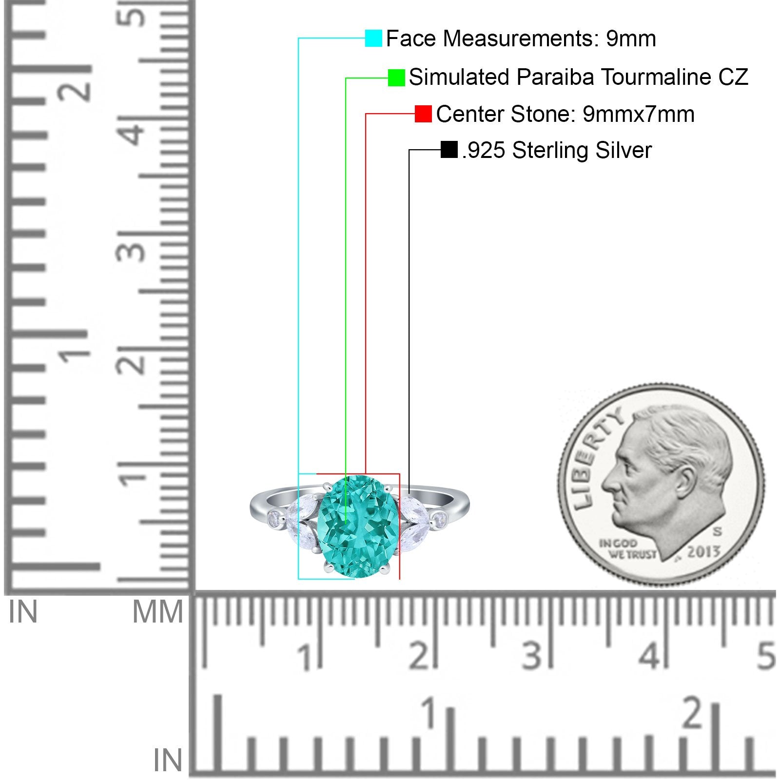 Oval Art Deco Engagement Ring Simulated Paraiba Tourmaline CZ 925 Sterling Silver
