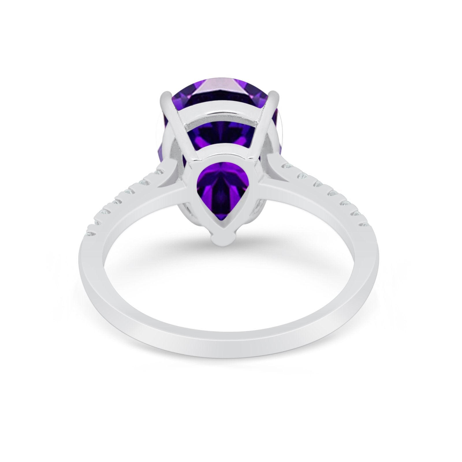 Teardrop Engagement Ring Pear Round Simulated Amethyst CZ 925 Sterling Silver