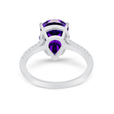 Teardrop Engagement Ring Pear Round Simulated Amethyst CZ 925 Sterling Silver