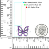 Butterfly Ring Wedding Band Simulated Amethyst CZ 925 Sterling Silver (15mm)