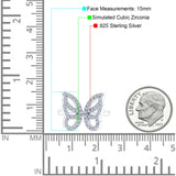Butterfly Ring Wedding Band Simulated Cubic Zirconia 925 Sterling Silver (15mm)