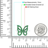 Butterfly Ring Wedding Band Simulated Green Emerald CZ 925 Sterling Silver (15mm)