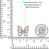 Butterfly Ring Wedding Band Simulated Morganite CZ 925 Sterling Silver (15mm)