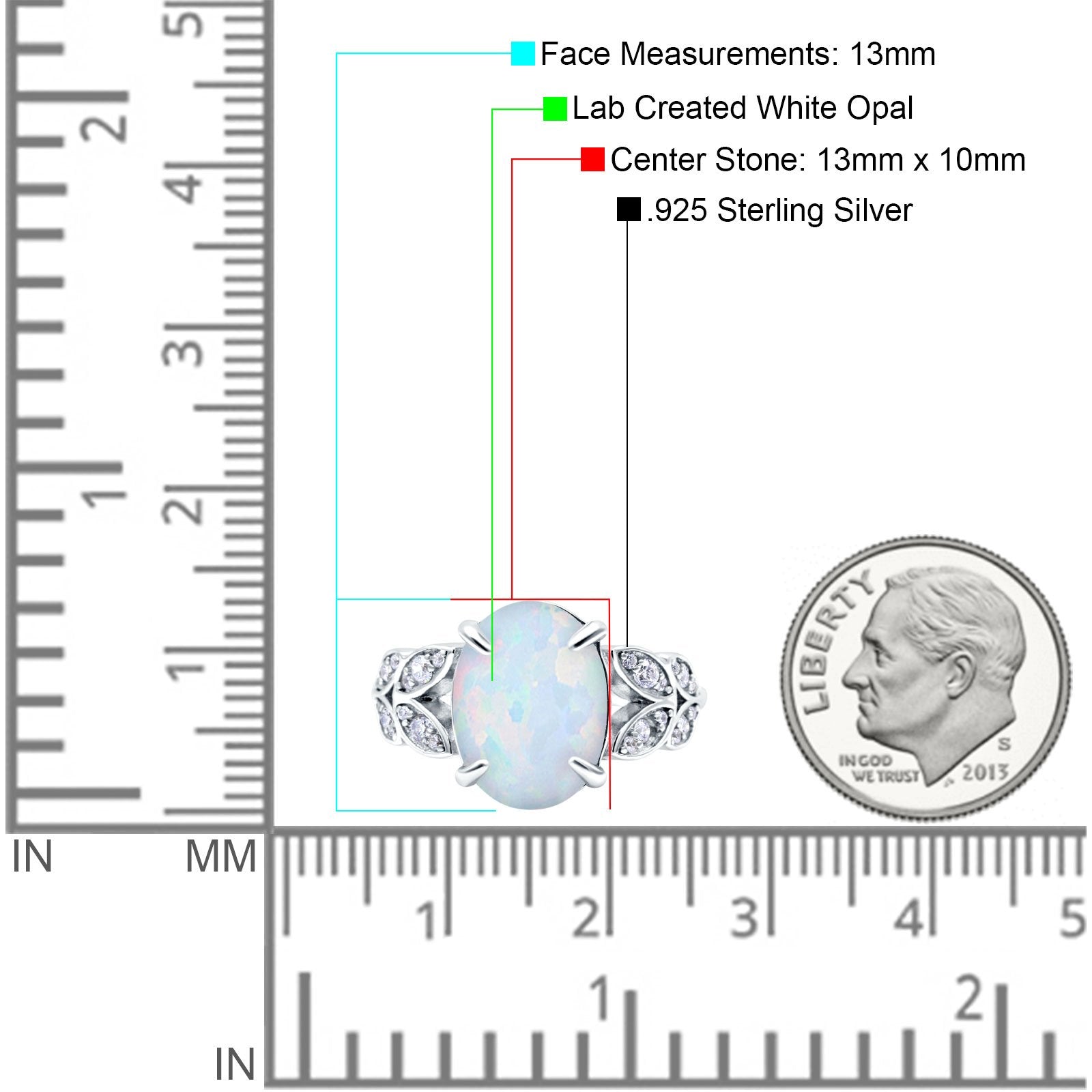 Art Deco Oval Wedding Ring Lab Created White Opal 925 Sterling Silver