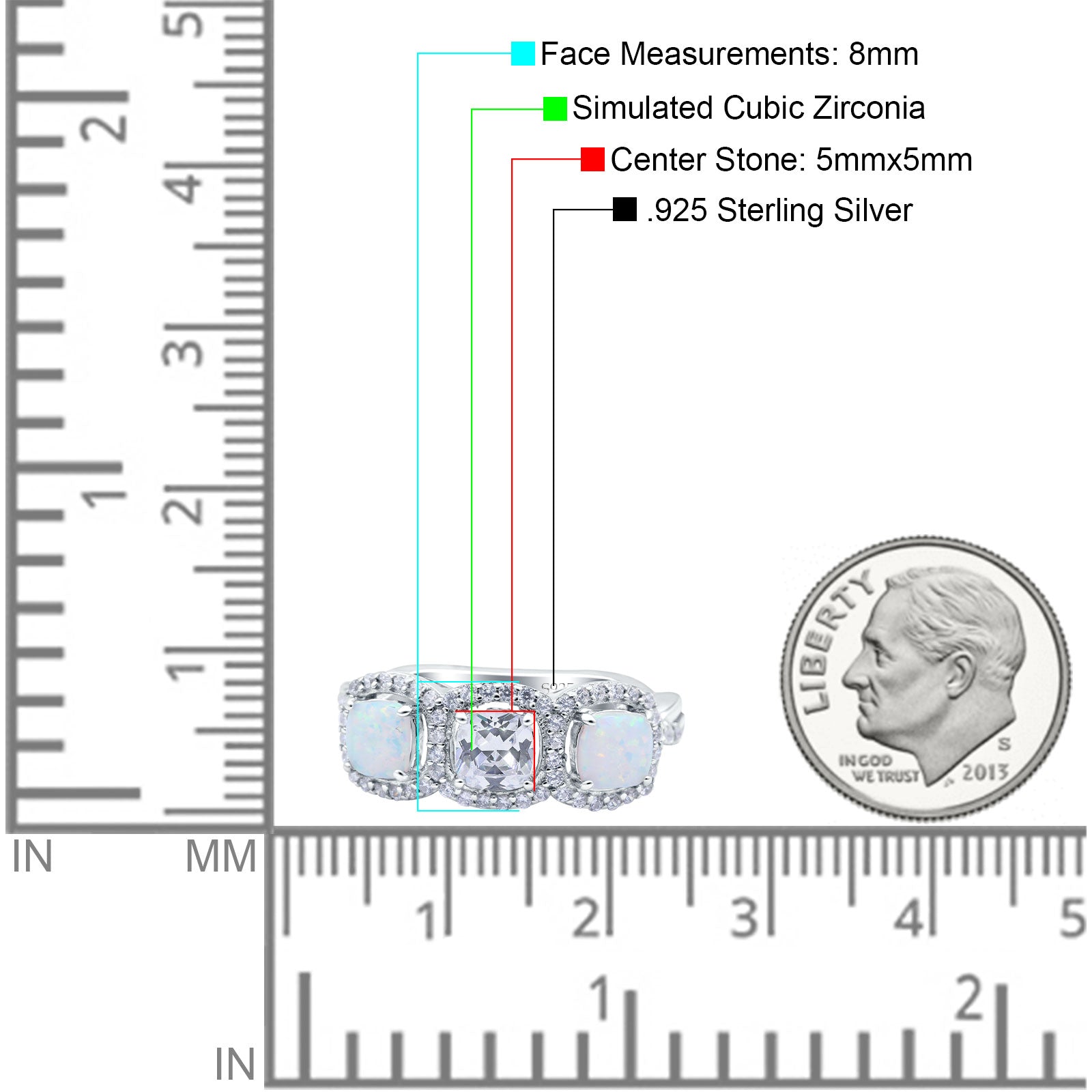 Halo Cushion Art Deco Three Stone Wedding Ring Simulated Cubic Zirconia 925 Sterling Silver