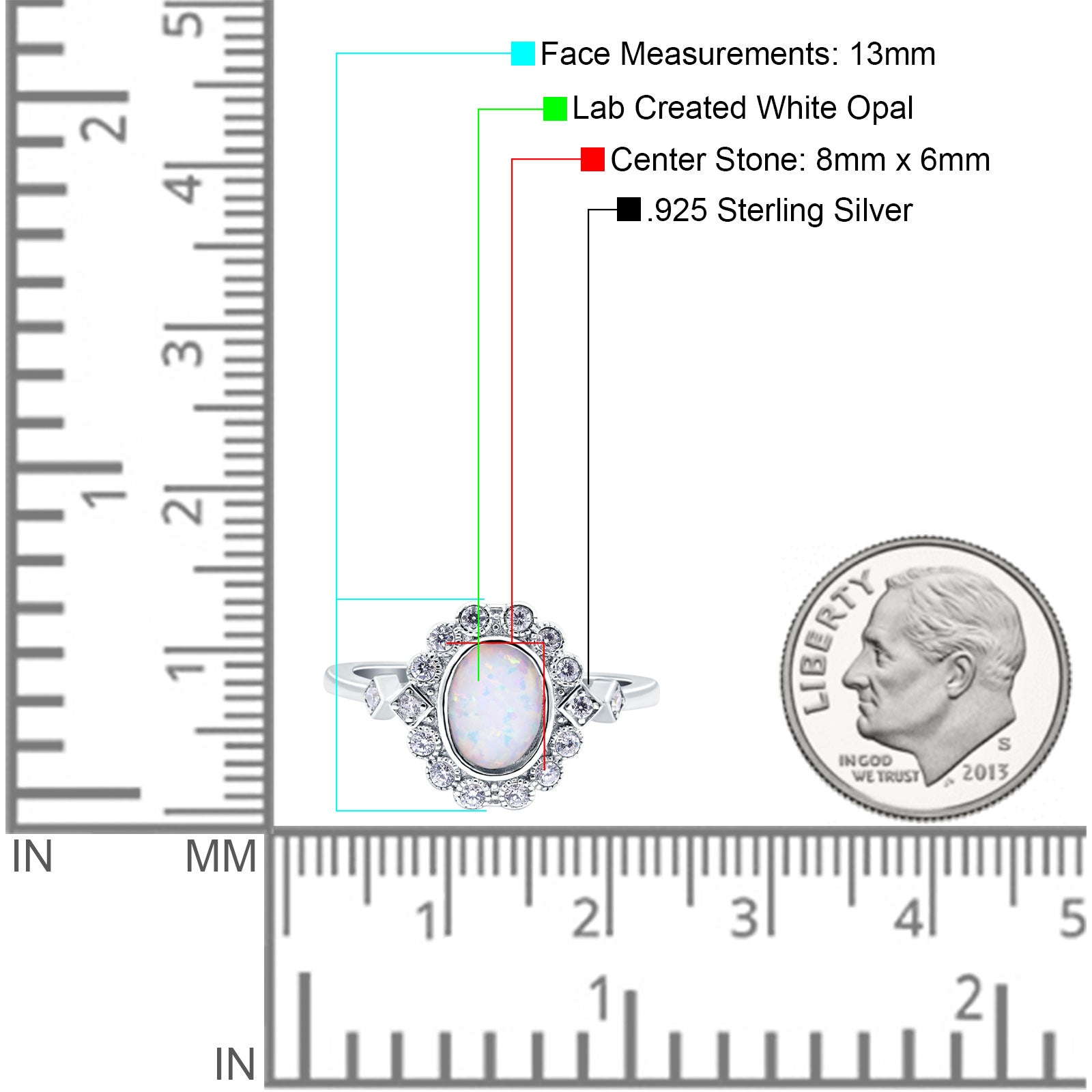 Halo Art Deco Wedding Ring Lab Created White Opal Oval Simulated CZ 925 Sterling Silver