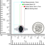 Oval Art Deco Wedding Ring Accent Vintage Simulated Black CZ 925 Sterling Silver
