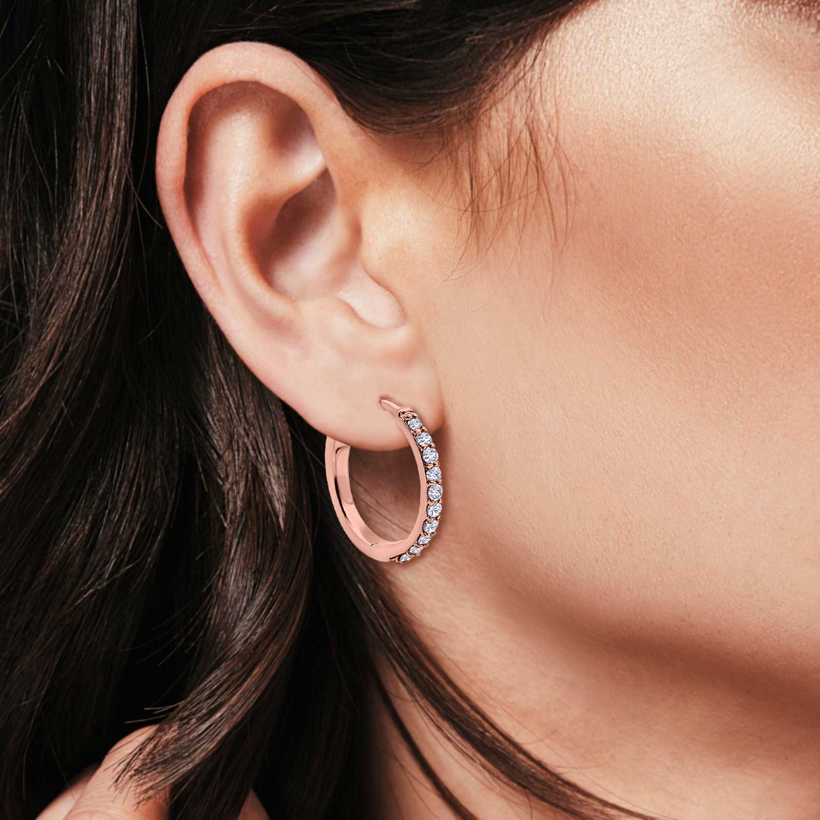 14K Rose Gold Half Eternity Round Simulated Cubic Zirconia Hoop Huggie Earrings