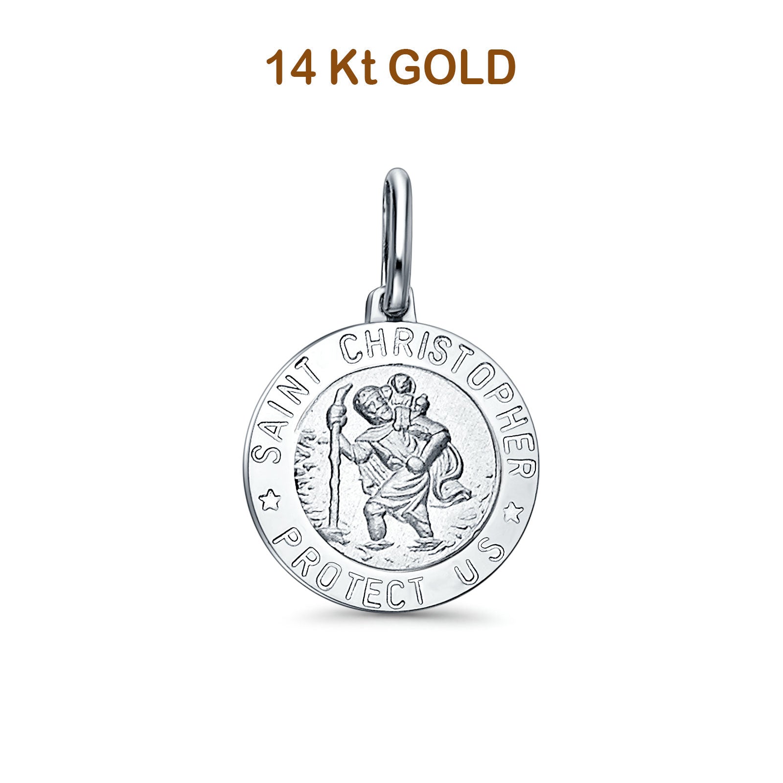 14K White Gold St. Christopher Religious Pendant 18mmX18mm 2.0 grams
