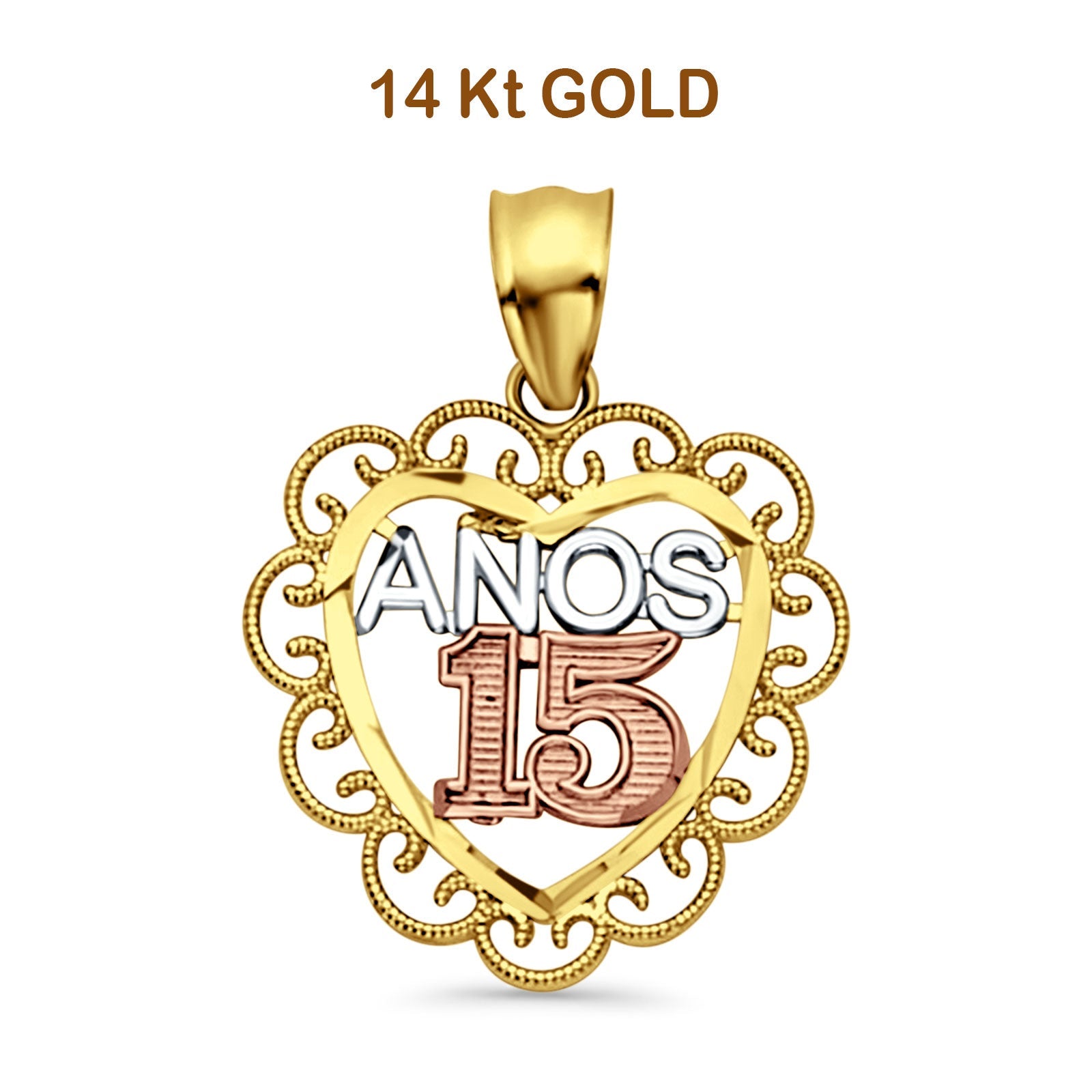 14K Tri Color Gold Anos 15 Pendant 24mmX18mm 1.3 grams