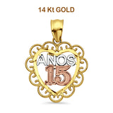 14K Tri Color Gold Anos 15 Pendant 24mmX18mm 1.3 grams