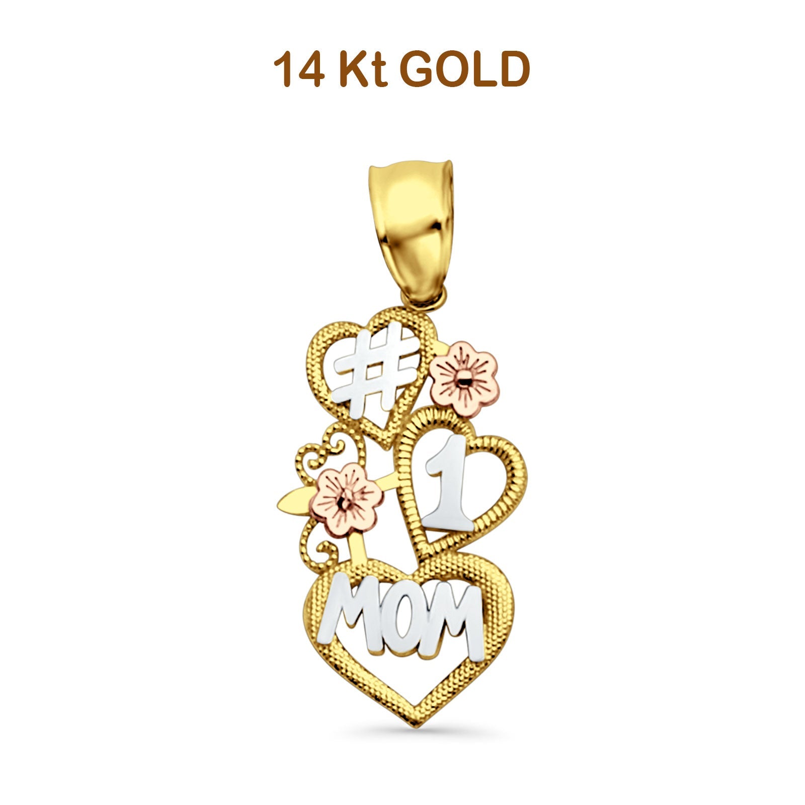 14K Tri Color Gold Mom Pendant 30mmX12mm 1.4 grams