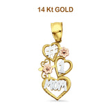 14K Tri Color Gold Mom Pendant 30mmX12mm 1.4 grams