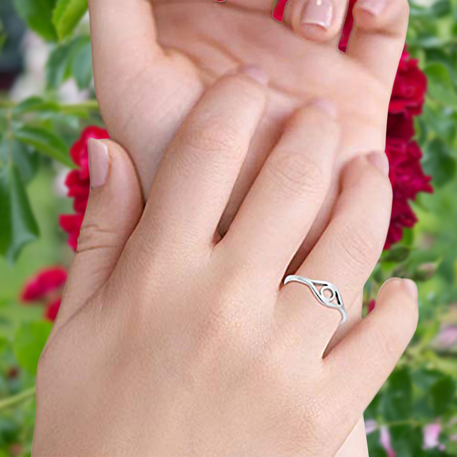 14K White Gold Evil Eye Simple Wedding Engagement Ring (6mm)