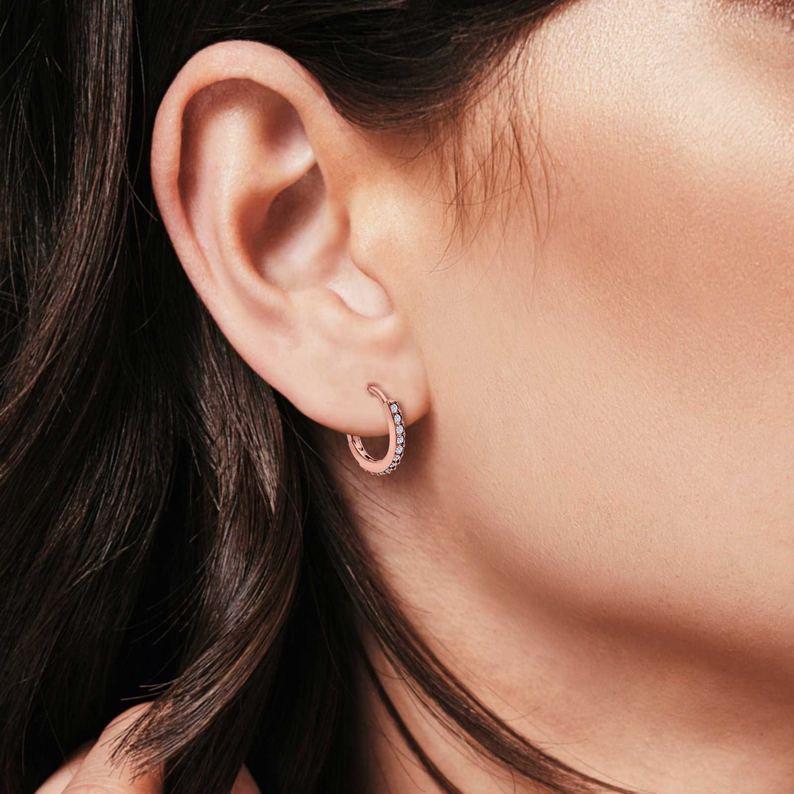14K Rose Gold Half Eternity Hoop Earrings Round Simulated Cubic Zirconia (16mm)