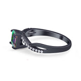 Infinity Shank Princess Cut Engagement Ring Black Tone, Simulated Rainbow CZ 925 Sterling Silver