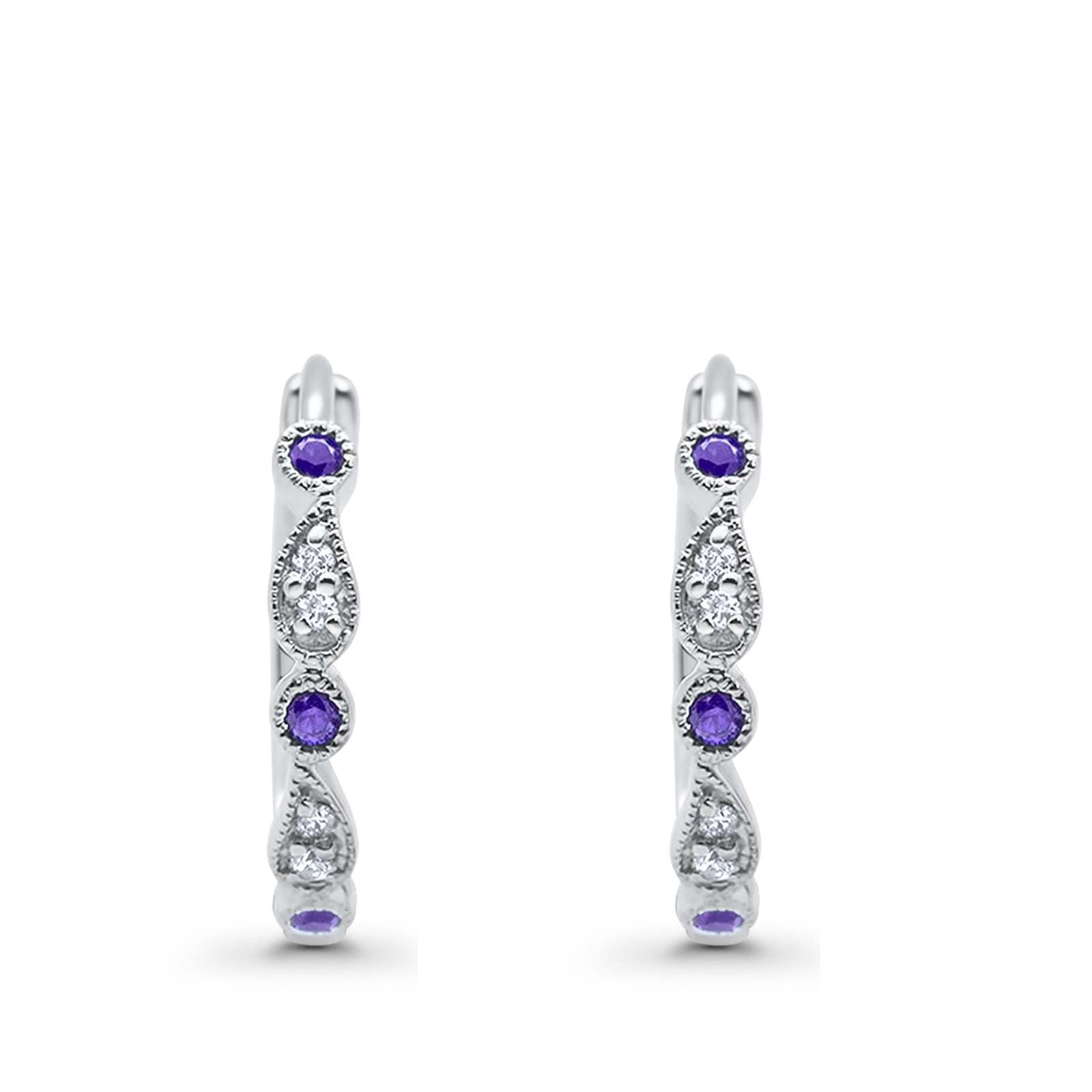 Huggie Hoop Earrings Round Amethyst CZ 925 Sterling Silver Wholesale
