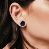 Half Ball Stud Earrings Round Simulated Black Onyx CZ 925 Sterling Silver (6mm-16mm)