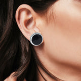 Half Ball Stud Earrings Round Simulated Black Onyx CZ 925 Sterling Silver (6mm-16mm)