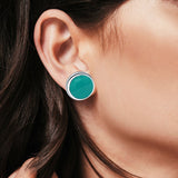 Half Ball Stud Earrings Round Simulated Turquoise CZ 925 Sterling Silver (6mm-16mm)