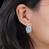 Halo Round Huggie Hoop Earrings Simulated Aquamarine 925 Sterling Silver Wholesale