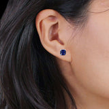 Solitaire Screw Back Stud Earring Excellent Cushion Cut Simulated Blue Sapphire CZ Solid 925 Sterling Silver