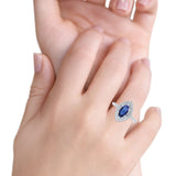 Halo Art Deco Marquise Wedding Ring Simulated Blue Sapphire CZ 925 Sterling Silver