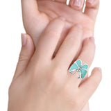 Butterfly Band Oxidized Thumb Ring Simulated Turquoise CZ 925 Sterling Silver