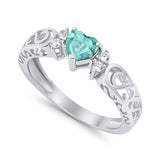 Filigree Heart Promise Wedding Ring Simulated Paraiba Tourmaline CZ 925 Sterling Silver