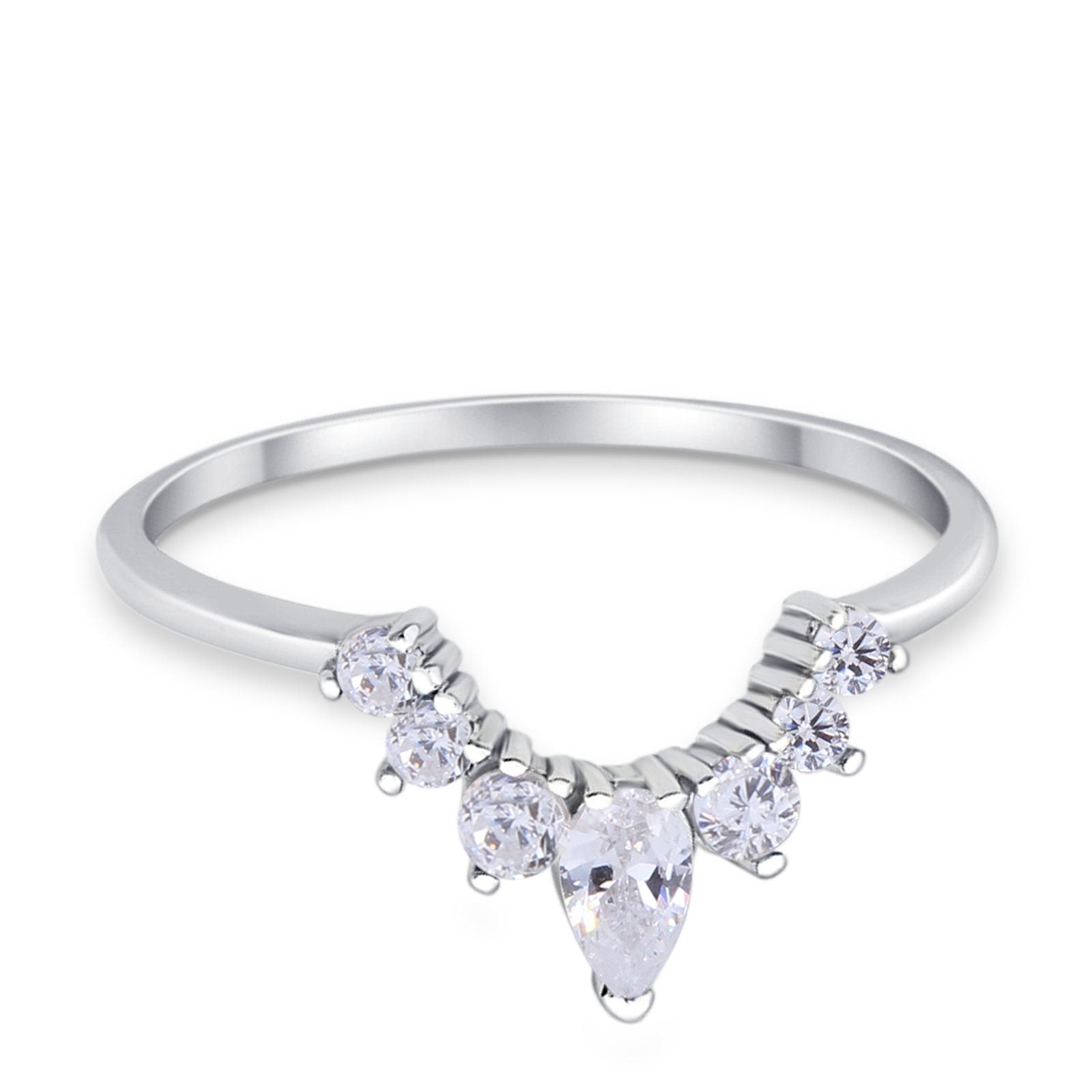 Curved Band Thumb Ring Pear Simulated Cubic Zirconia 925 Sterling Silver