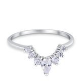 Curved Band Thumb Ring Pear Simulated Cubic Zirconia 925 Sterling Silver