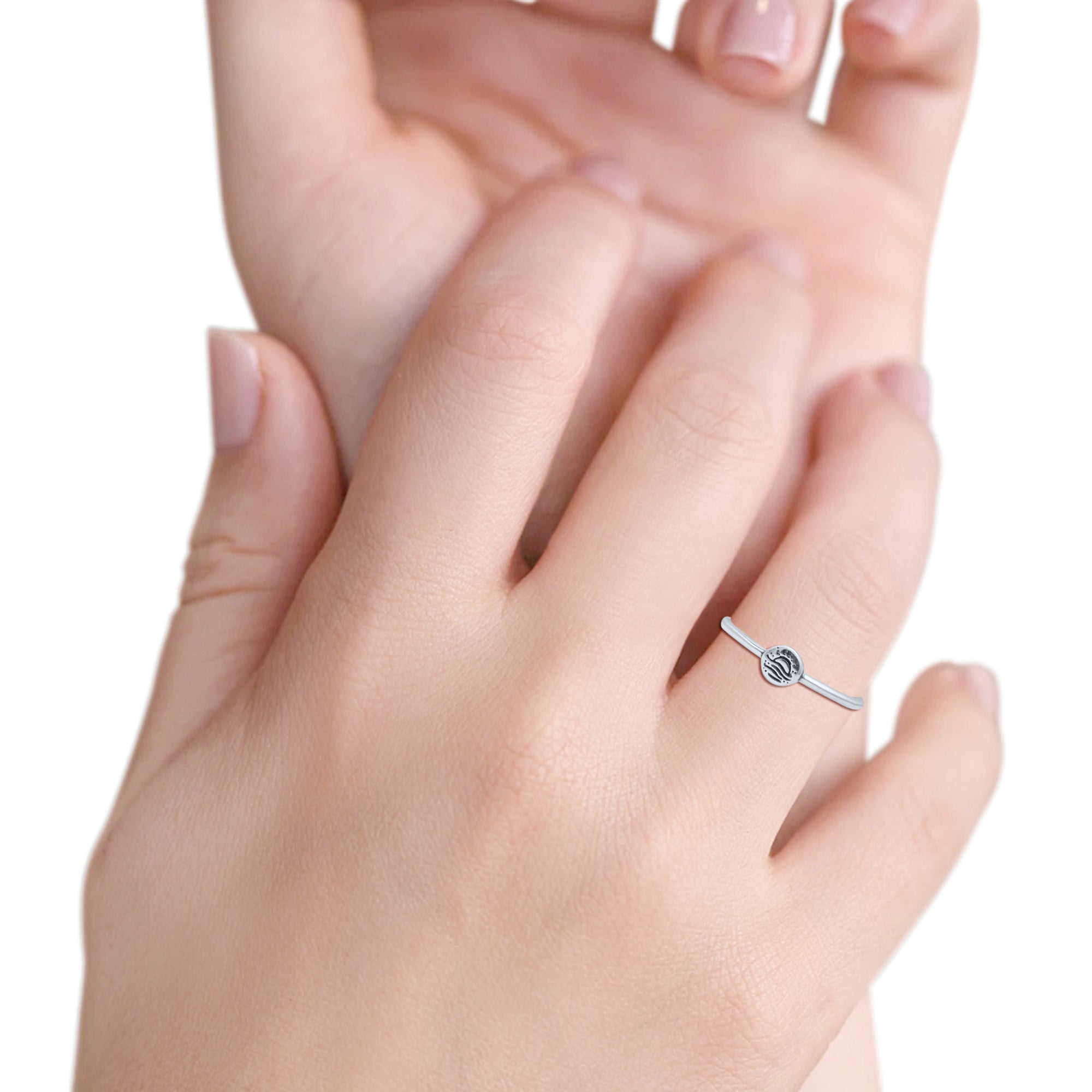 Ocean Engraved Style Oxidized Sunset Beach Minimalist Band Thumb Ring