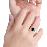 Filigree Petite Dainty Lab Opal Ring Solid Round Oxidized Simulated Black Onyx 925 Sterling Silver