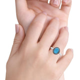 Petite Dainty Lab Opal Ring Solid Round Oxidized Lab Created Blue Opal 925 Sterling Silver