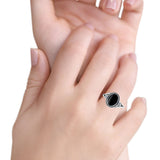 Petite Dainty Oval Vintage Style Ring Oxidized Solid Simulated Black Onyx 925 Sterling Silver