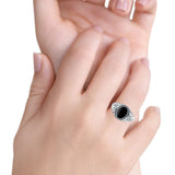 Filigree Vintage Style Lab Opal Ring Solid Oval Oxidized Simulated Black Onyx 925 Sterling Silver