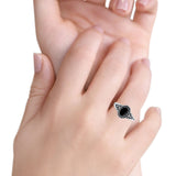 Filigree Petite Dainty Lab Opal Ring Solid Oval Oxidized Simulated Black Onyx 925 Sterling Silver
