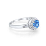 Halo Art Deco Engagement Ring Round Simulated Blue Topaz CZ 925 Sterling Silver