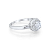 Halo Art Deco Engagement Ring Round Simulated Cubic Zirconia 925 Sterling Silver