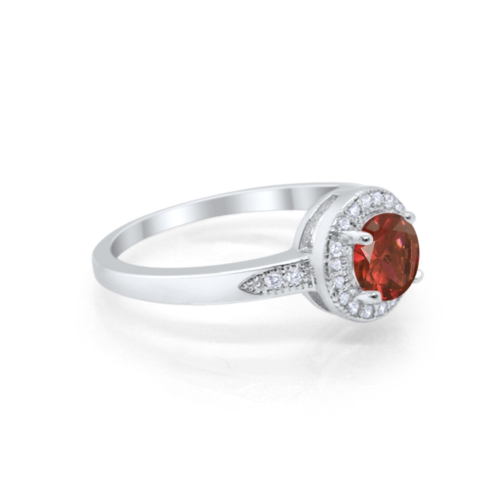 Halo Art Deco Engagement Ring Round Simulated Garnet CZ 925 Sterling Silver
