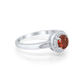 Halo Art Deco Engagement Ring Round Simulated Garnet CZ 925 Sterling Silver