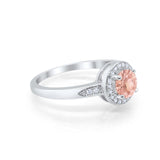 Halo Art Deco Engagement Ring Round Simulated Morganite CZ 925 Sterling Silver
