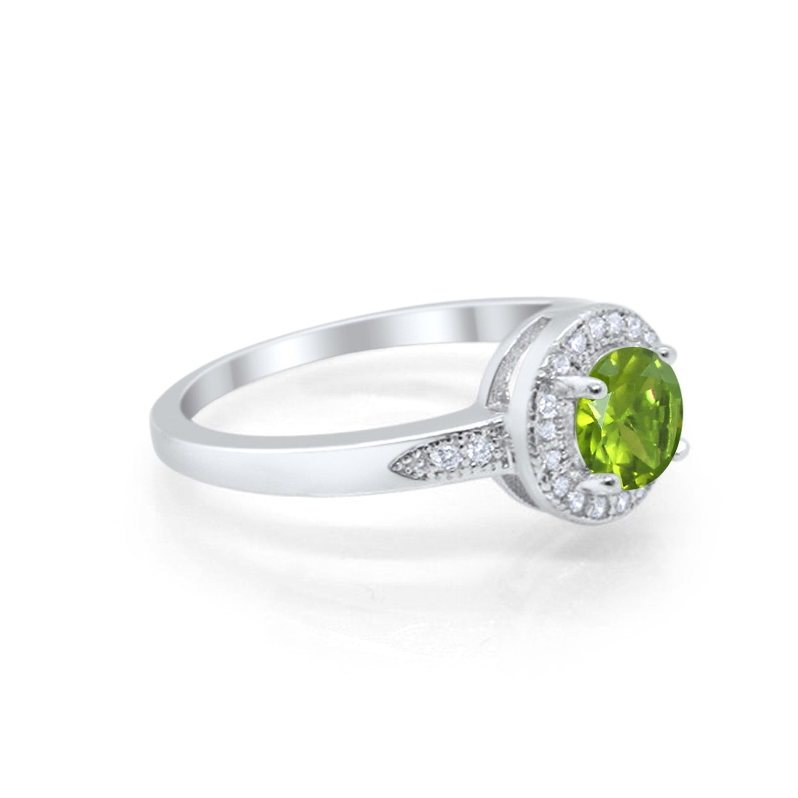 Halo Art Deco Engagement Ring Round Simulated Peridot CZ 925 Sterling Silver