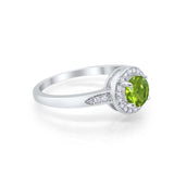 Halo Art Deco Engagement Ring Round Simulated Peridot CZ 925 Sterling Silver