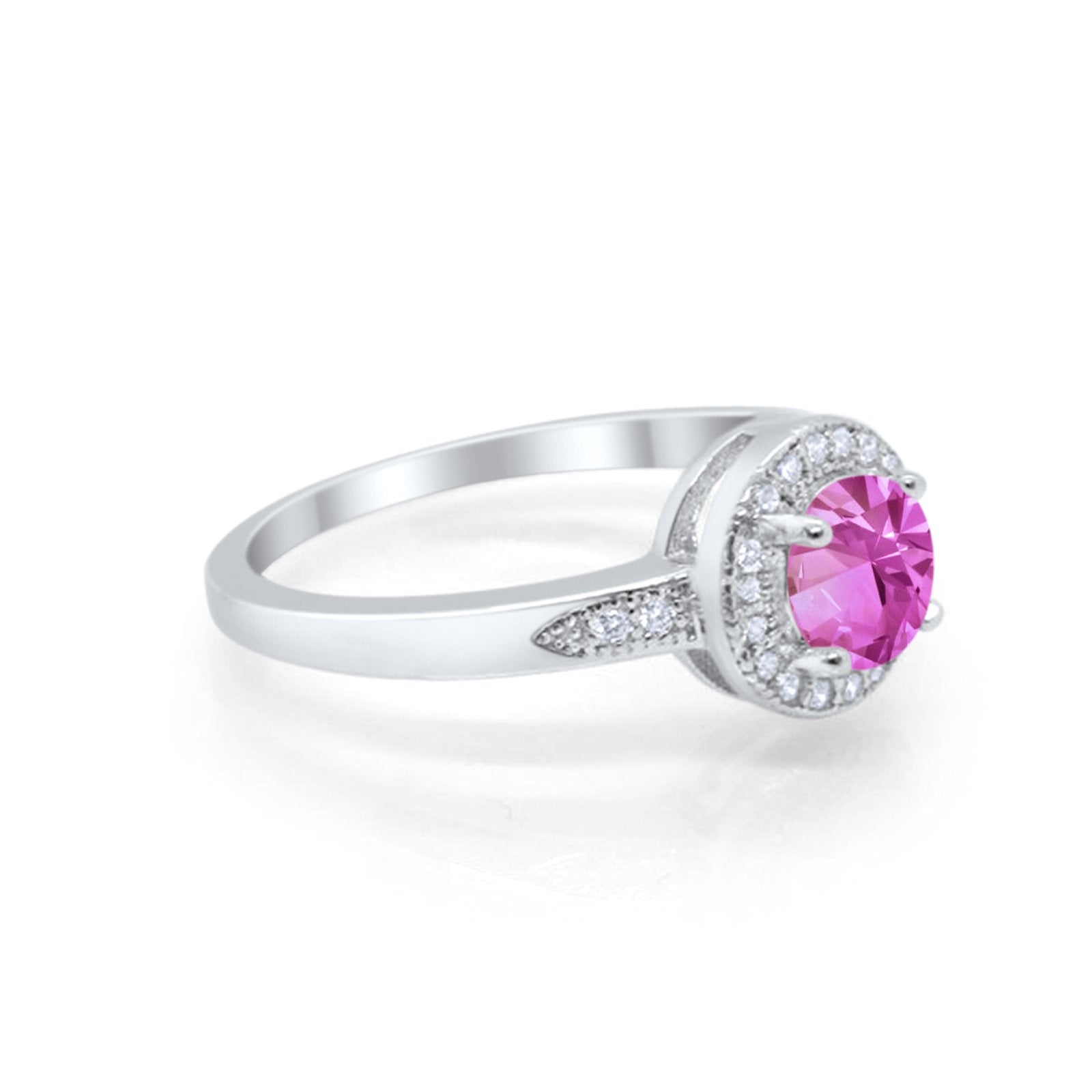 Halo Art Deco Engagement Ring Round Simulated Pink CZ 925 Sterling Silver