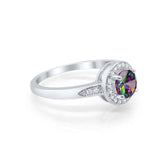 Halo Art Deco Engagement Ring Round Simulated Rainbow CZ 925 Sterling Silver