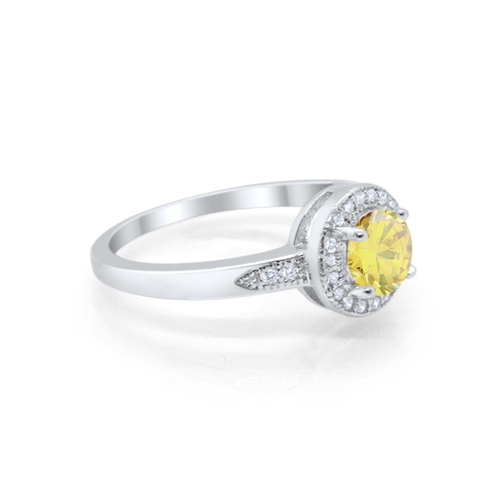 Halo Art Deco Engagement Ring Round Simulated Yellow CZ 925 Sterling Silver
