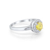 Halo Art Deco Engagement Ring Round Simulated Yellow CZ 925 Sterling Silver