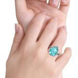 Teardrop Cocktail Engagement Ring Black Tone, Simulated Paraiba Tourmaline CZ 925 Sterling Silver