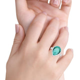 Teardrop Cocktail Engagement Ring Simulated Paraiba Tourmaline CZ 925 Sterling Silver